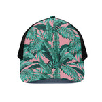 Teal Banana Leaves Pattern Print Black Mesh Trucker Cap