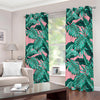 Teal Banana Leaves Pattern Print Blackout Grommet Curtains