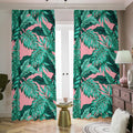 Teal Banana Leaves Pattern Print Dimout Pencil Pleat Curtains