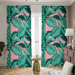 Teal Banana Leaves Pattern Print Blackout Pencil Pleat Curtains