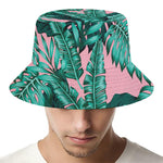 Teal Banana Leaves Pattern Print Bucket Hat