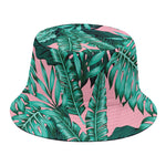 Teal Banana Leaves Pattern Print Bucket Hat