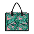 Teal Banana Leaves Pattern Print Canvas Tote Bag