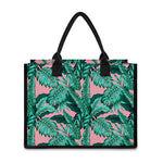 Teal Banana Leaves Pattern Print Canvas Tote Bag