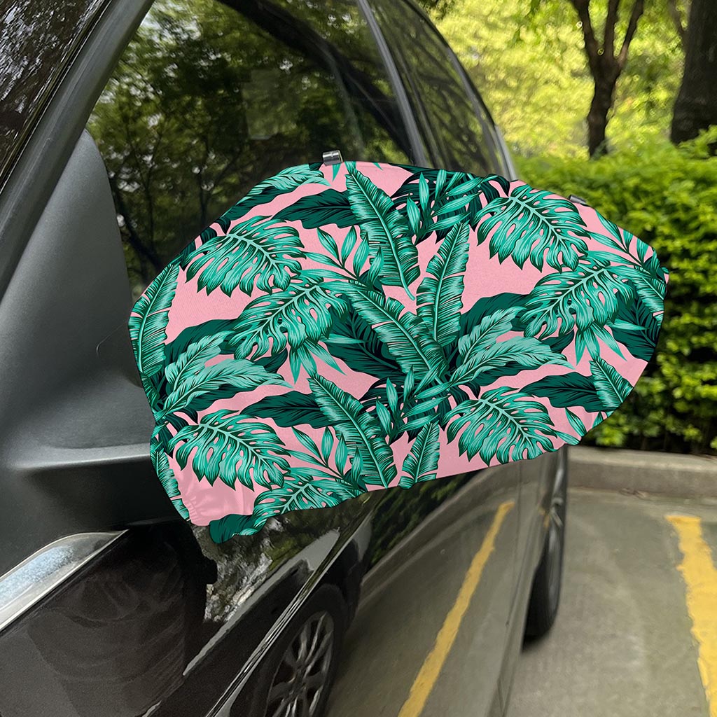 Teal Banana Leaves Pattern Print Car Side Mirror Covers