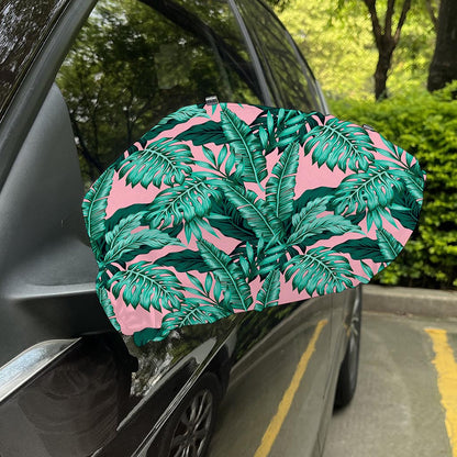 Teal Banana Leaves Pattern Print Car Side Mirror Covers