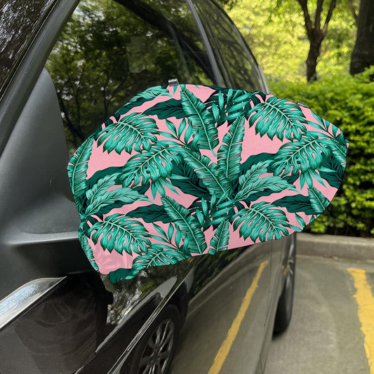 Teal Banana Leaves Pattern Print Car Side Mirror Covers