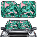 Teal Banana Leaves Pattern Print Car Windshield Sun Shade
