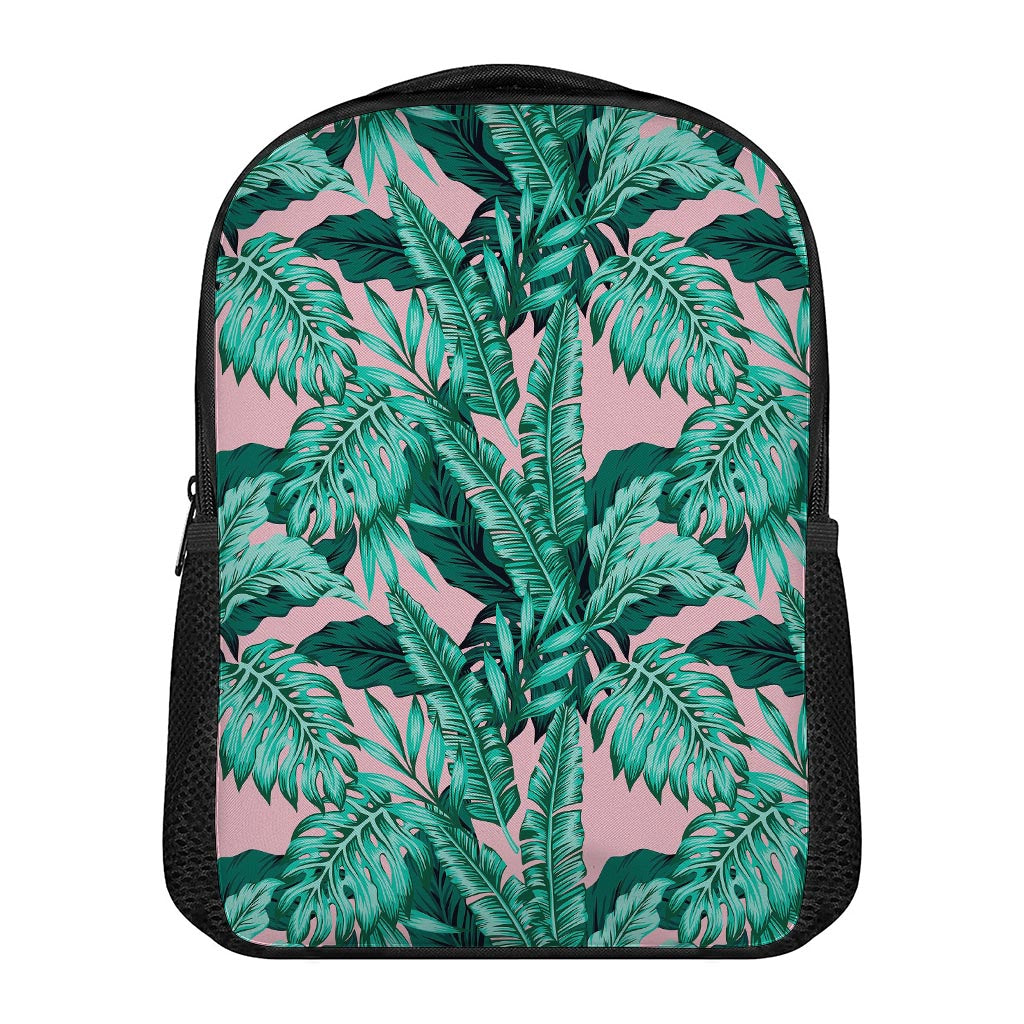 Teal Banana Leaves Pattern Print Casual Backpack