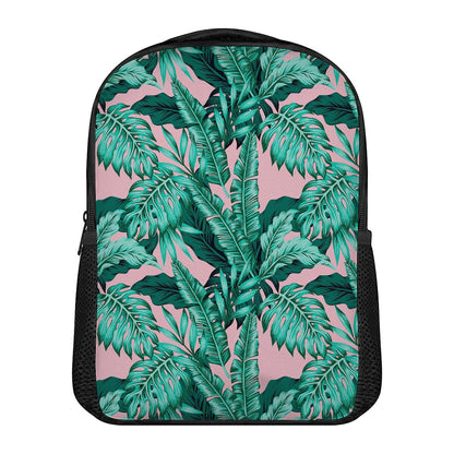 Teal Banana Leaves Pattern Print Casual Backpack