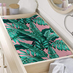 Teal Banana Leaves Pattern Print Changing Pad Cover