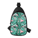Teal Banana Leaves Pattern Print Chest Bag