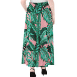 Teal Banana Leaves Pattern Print Chiffon Maxi Skirt