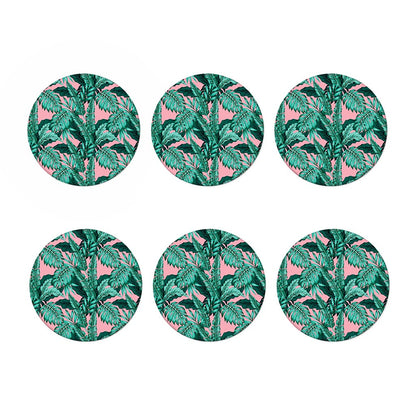 Teal Banana Leaves Pattern Print Coaster Set