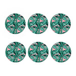 Teal Banana Leaves Pattern Print Coaster Set