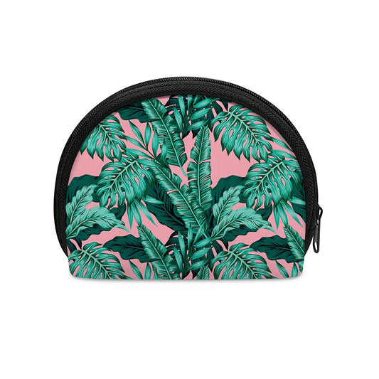 Teal Banana Leaves Pattern Print Coin Purse