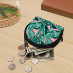 Teal Banana Leaves Pattern Print Coin Purse