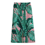 Teal Banana Leaves Pattern Print Cotton Front Slit Maxi Skirt