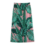 Teal Banana Leaves Pattern Print Cotton Front Slit Maxi Skirt