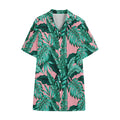 Teal Banana Leaves Pattern Print Cotton Hawaiian Shirt