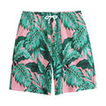 Teal Banana Leaves Pattern Print Cotton Shorts