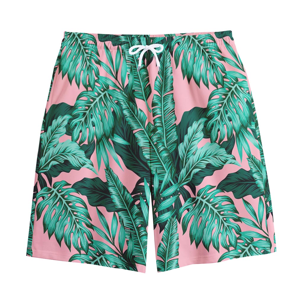 Teal Banana Leaves Pattern Print Cotton Shorts