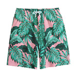 Teal Banana Leaves Pattern Print Cotton Shorts