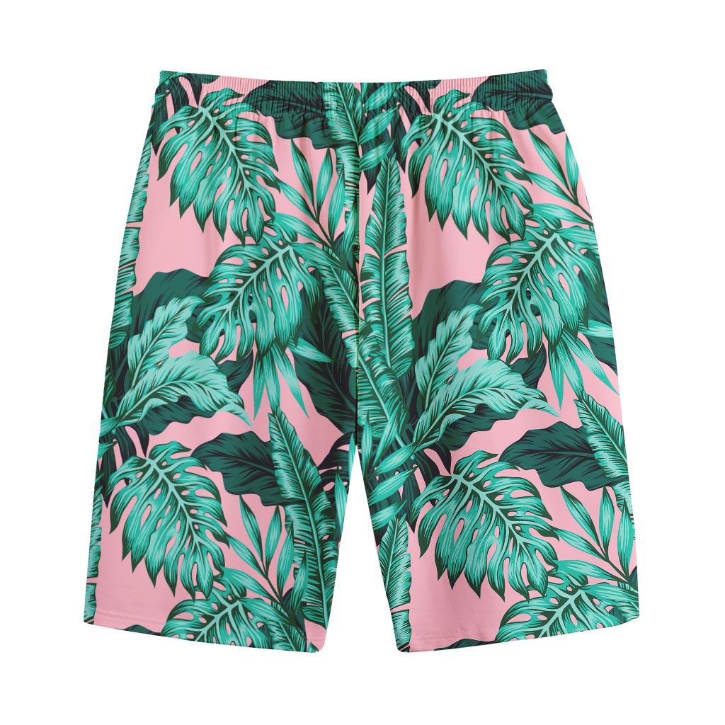 Teal Banana Leaves Pattern Print Cotton Shorts