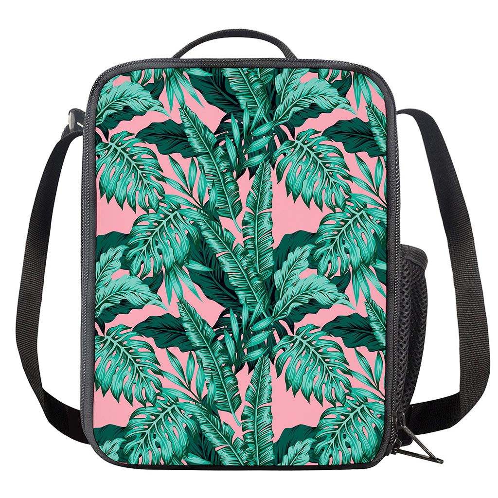Teal Banana Leaves Pattern Print Crossbody Lunch Bag