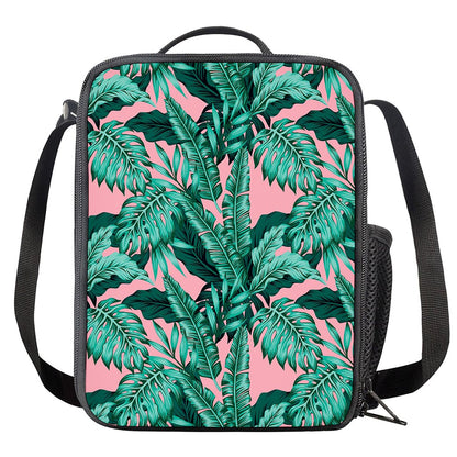 Teal Banana Leaves Pattern Print Crossbody Lunch Bag