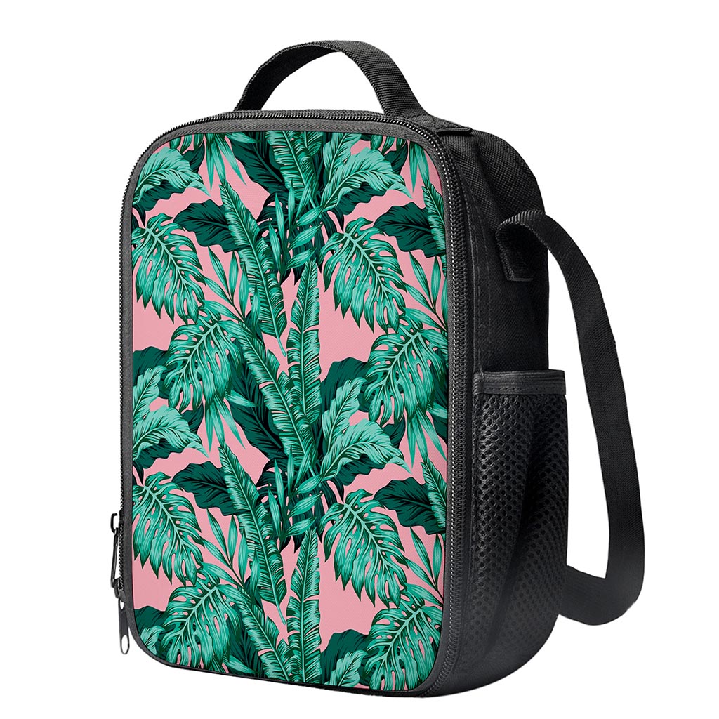 Teal Banana Leaves Pattern Print Crossbody Lunch Bag