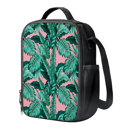Teal Banana Leaves Pattern Print Crossbody Lunch Bag