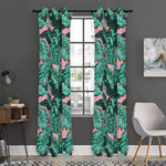 Teal Banana Leaves Pattern Print Curtain