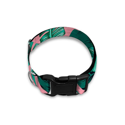 Teal Banana Leaves Pattern Print Dog Collar