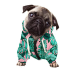Teal Banana Leaves Pattern Print Dog Zip Up Hoodie