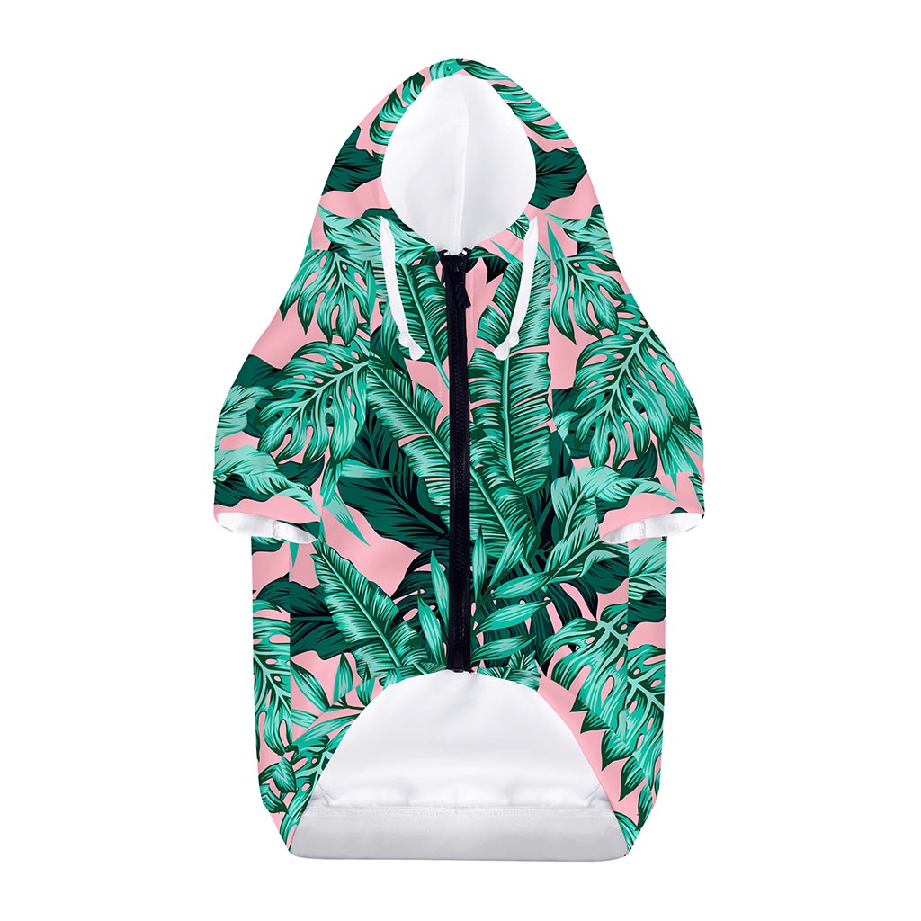 Teal Banana Leaves Pattern Print Dog Zip Up Hoodie