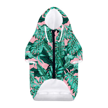 Teal Banana Leaves Pattern Print Dog Zip Up Hoodie