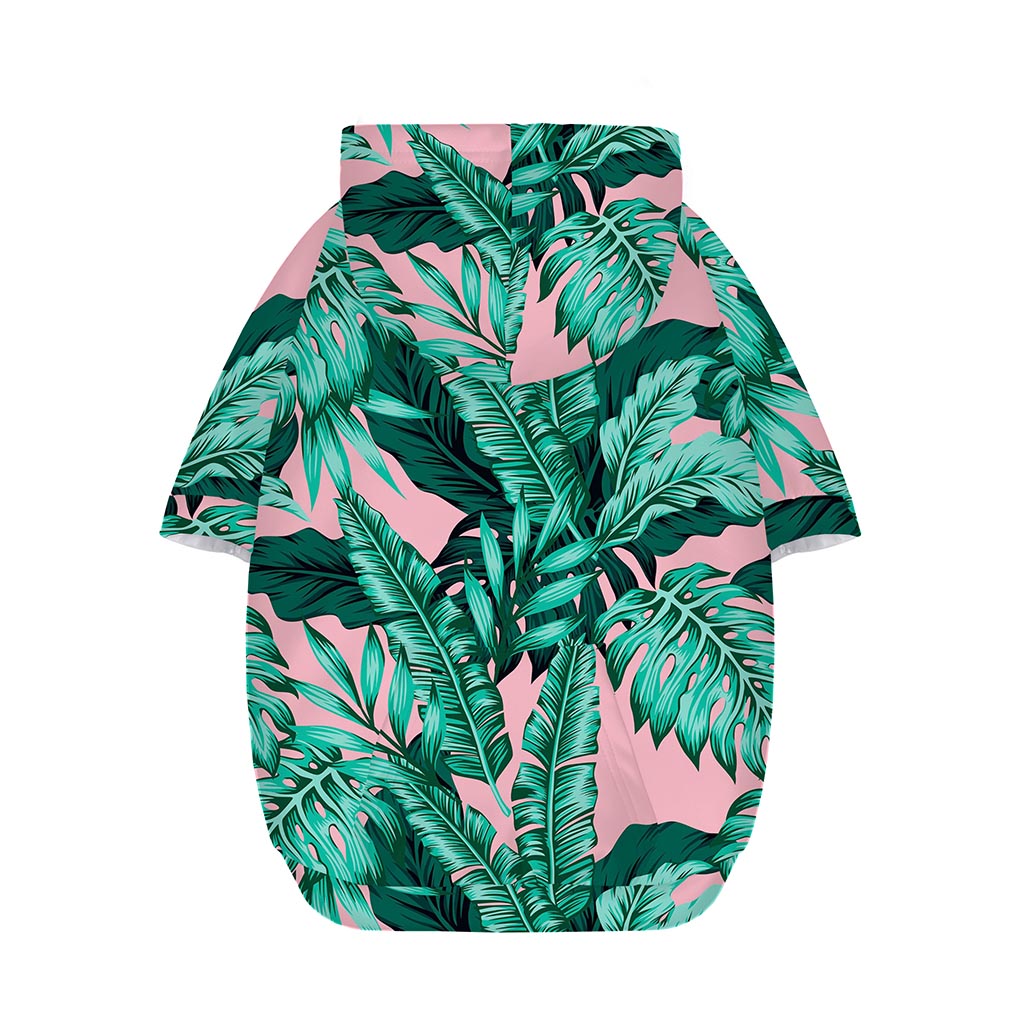Teal Banana Leaves Pattern Print Dog Zip Up Hoodie