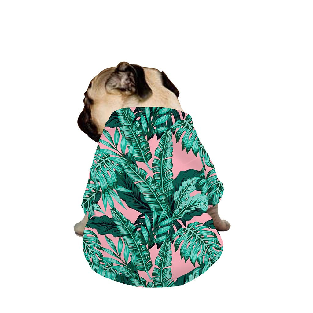 Teal Banana Leaves Pattern Print Dog Zip Up Jacket