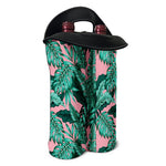 Teal Banana Leaves Pattern Print Double Neoprene Wine Tote