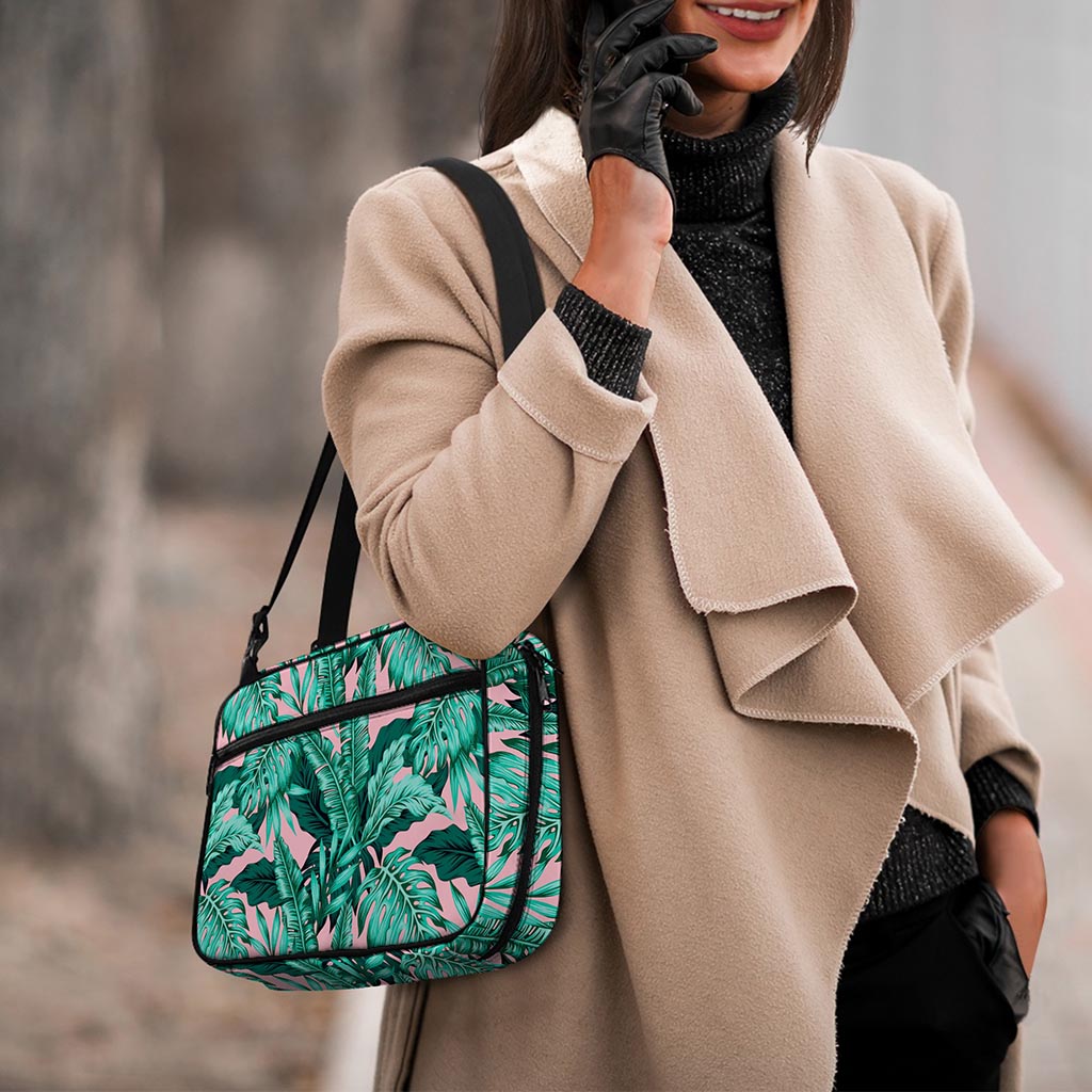 Teal Banana Leaves Pattern Print Double Strap Bible Bag