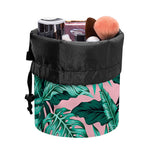 Teal Banana Leaves Pattern Print Drawstring Makeup Bag