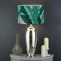 Teal Banana Leaves Pattern Print Drum Lamp Shade
