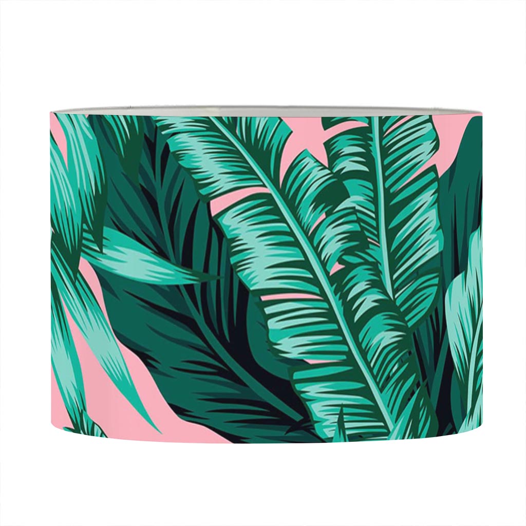 Teal Banana Leaves Pattern Print Drum Lamp Shade