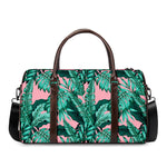 Teal Banana Leaves Pattern Print Duffle Bag