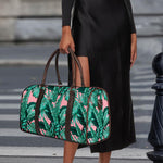Teal Banana Leaves Pattern Print Duffle Bag