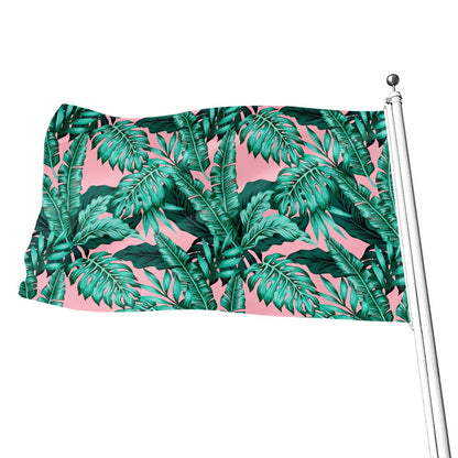 Teal Banana Leaves Pattern Print Flag