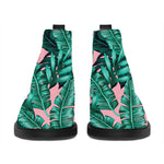 Teal Banana Leaves Pattern Print Flat Ankle Boots