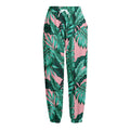 Teal Banana Leaves Pattern Print Fleece Lined Knit Pants