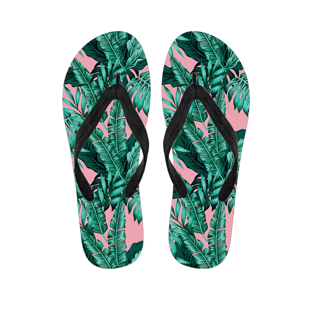 Teal Banana Leaves Pattern Print Flip Flops